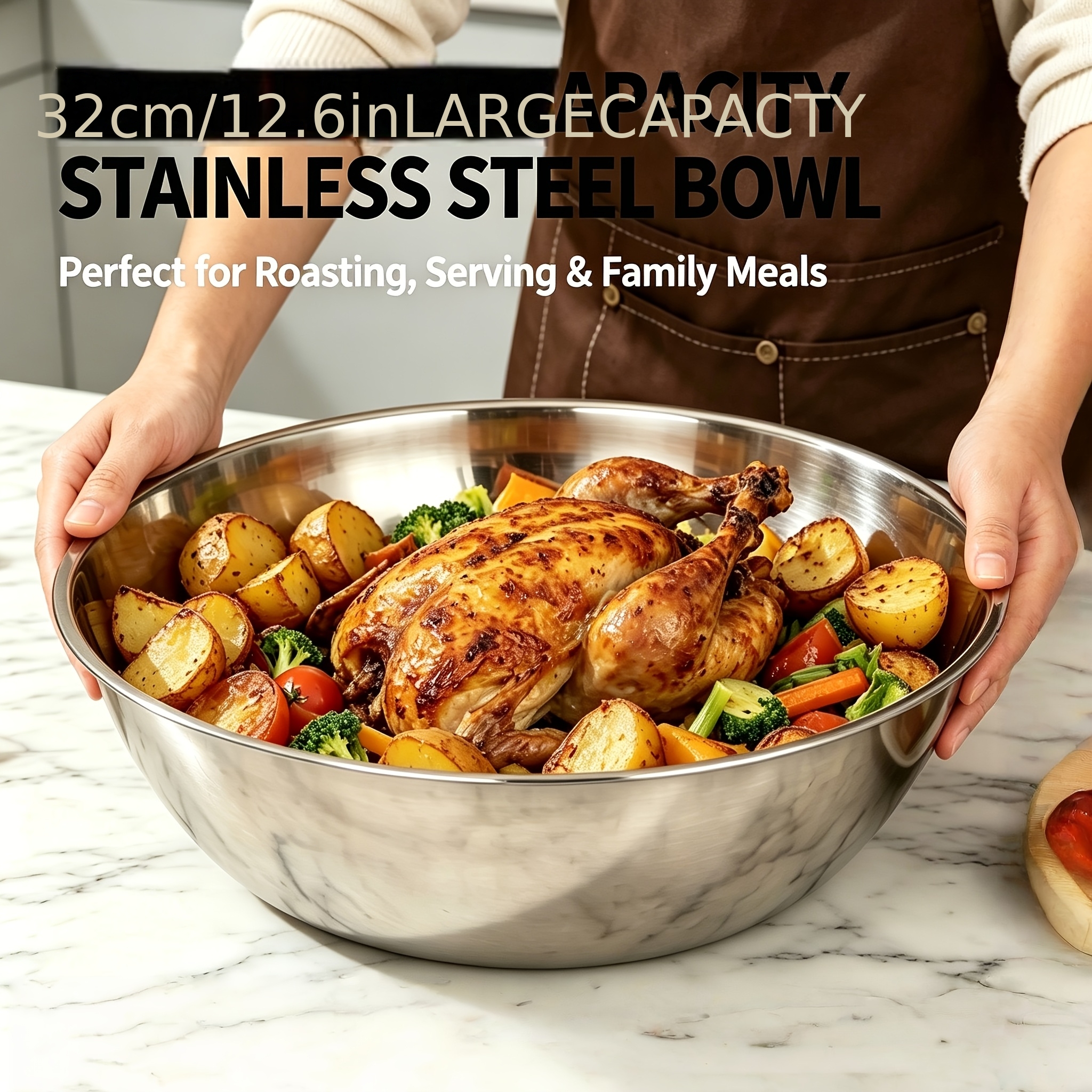 Kitchen Baking Bowls - 1Pcs, 32cm Stainless Steel Mixing Bowl,