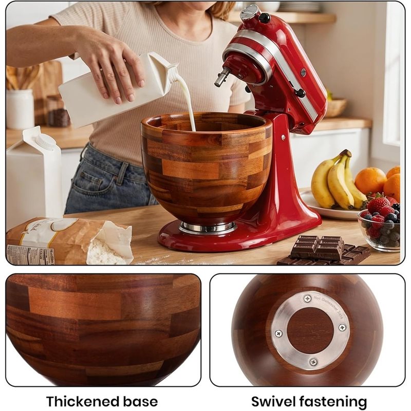 Kitchen Baking Aid - ABGH-Wood Mixing Bowl For Kitchenaid 5QT