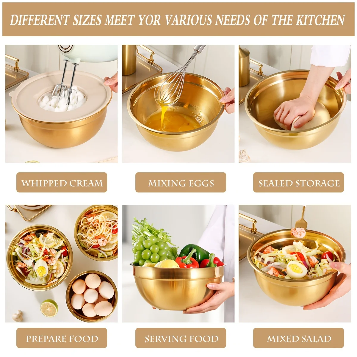 10-piece gold stainless steel  - Kitchen Baking Bowls incelemesi ve fiyatı
